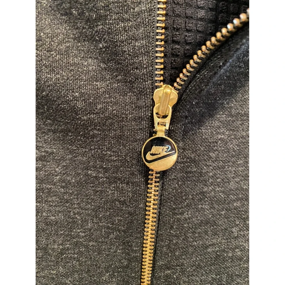 Vintage Nike Mens :arge Full Zip Hoodie Charcoal Grey Waffle Knit Thermal Lining
